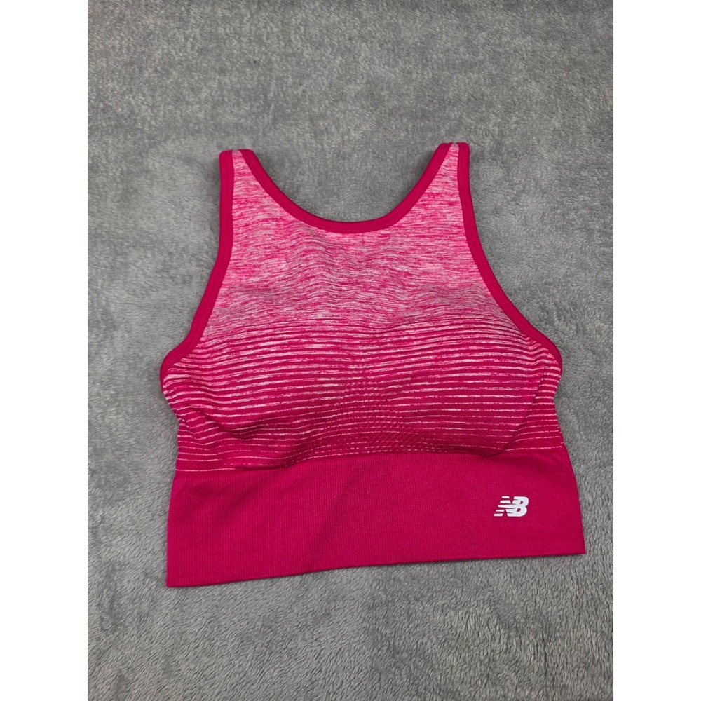 New Balance Womens Pink Space Dye Seamless Sports Bra High Neck Racerback Size S